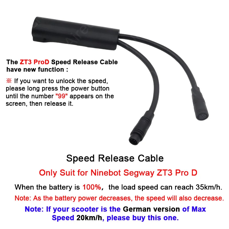 Customized Unlock Speed limit Cable Riding Speed 35km/h for Ninebot by Segway ZT3 Pro/ProE/ProD E-Scooter Release Speed Line