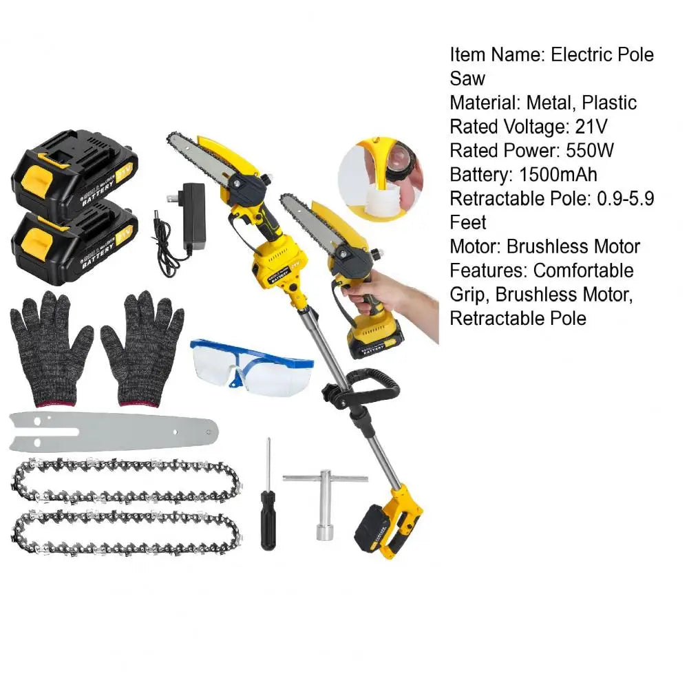 Cordless 2-in-1 Pole Saw And Mini Chainsaw 6-Inch Brushless Electric Chain Saw with 5.9 Feet Max Reach for Trimming And Cutting