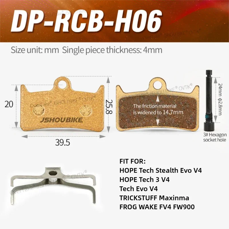 JSHOUBIKE Hydraulic disc brake pads for HOPE Tech Stealth Evo V4/Tech 3 V4/Tech Evo V4 Maxinma FROG WAKE FV4 FW900
