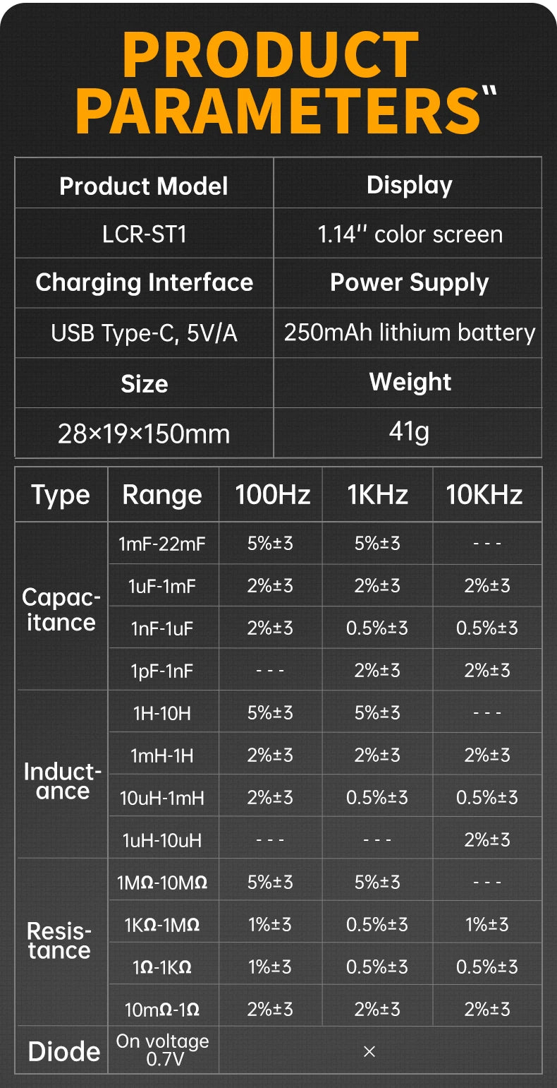 FNIRSI LCR-ST1 Mini Smart Tweezer LCR SMD ESR Tester Resistance Capacitance Inductance Continuity Diode Test Measurement Tools
