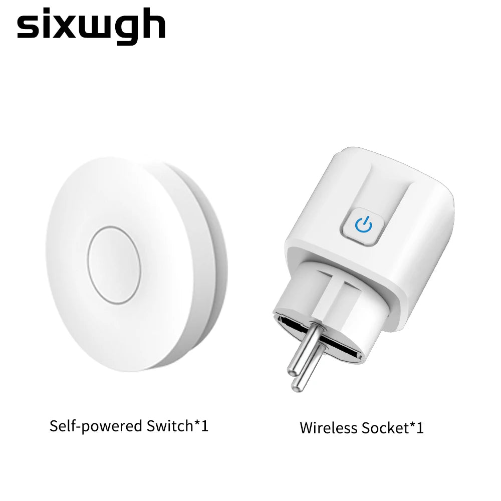 SIXWGH Switch Socket EU Plug Wireless remote control On-Off Power Outlet work with no battery required waterproof Wall Switch