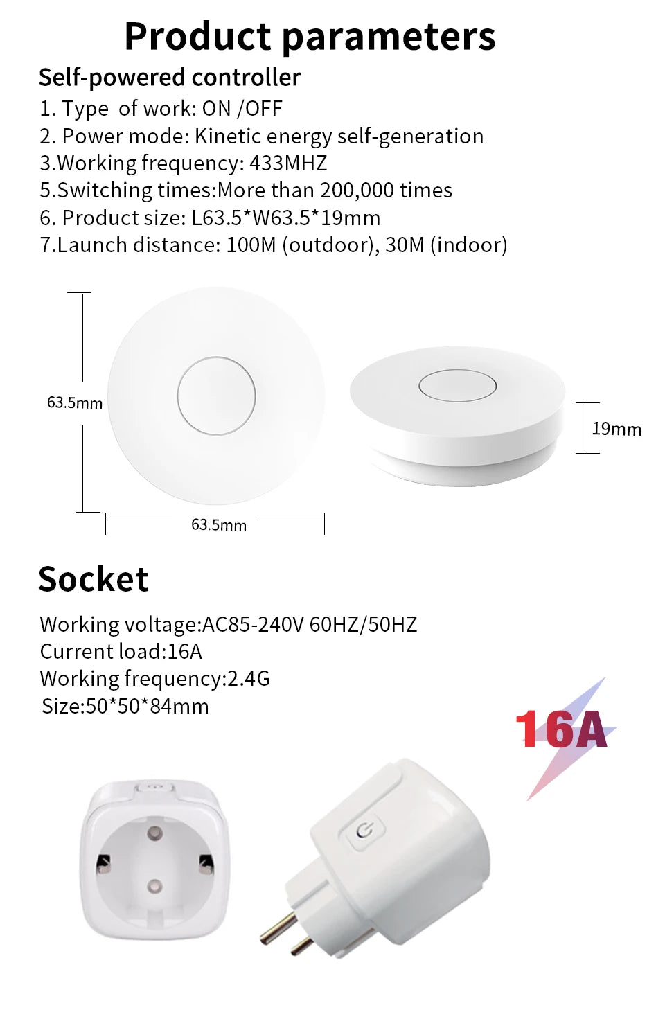 SIXWGH Switch Socket EU Plug Wireless remote control On-Off Power Outlet work with no battery required waterproof Wall Switch