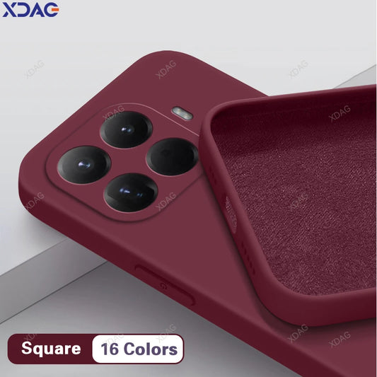 Original for Xiaomi 15T/15T Pro 5G Phone Case Liquid Silicone Internal Flocking Soft Shockproof Back Cover Classic Square Design