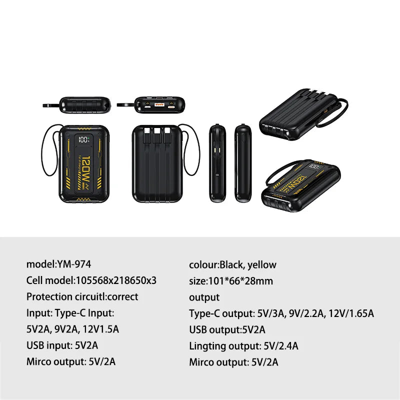 50000mAh Mech Wind Bidirectional Super Fast Charging Mini Convenient Comes With Cable Power Bank PD22.5W Mobile Power Bank