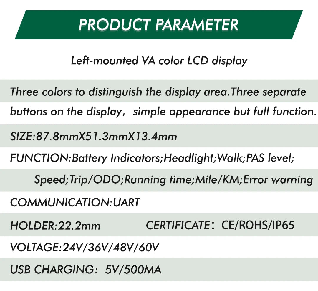 UART 2 P3C Electric Bike LCD Display Meter E Scooter LCD Panel With USB UART For Mountain Electric Bike Parts (5PIN)
