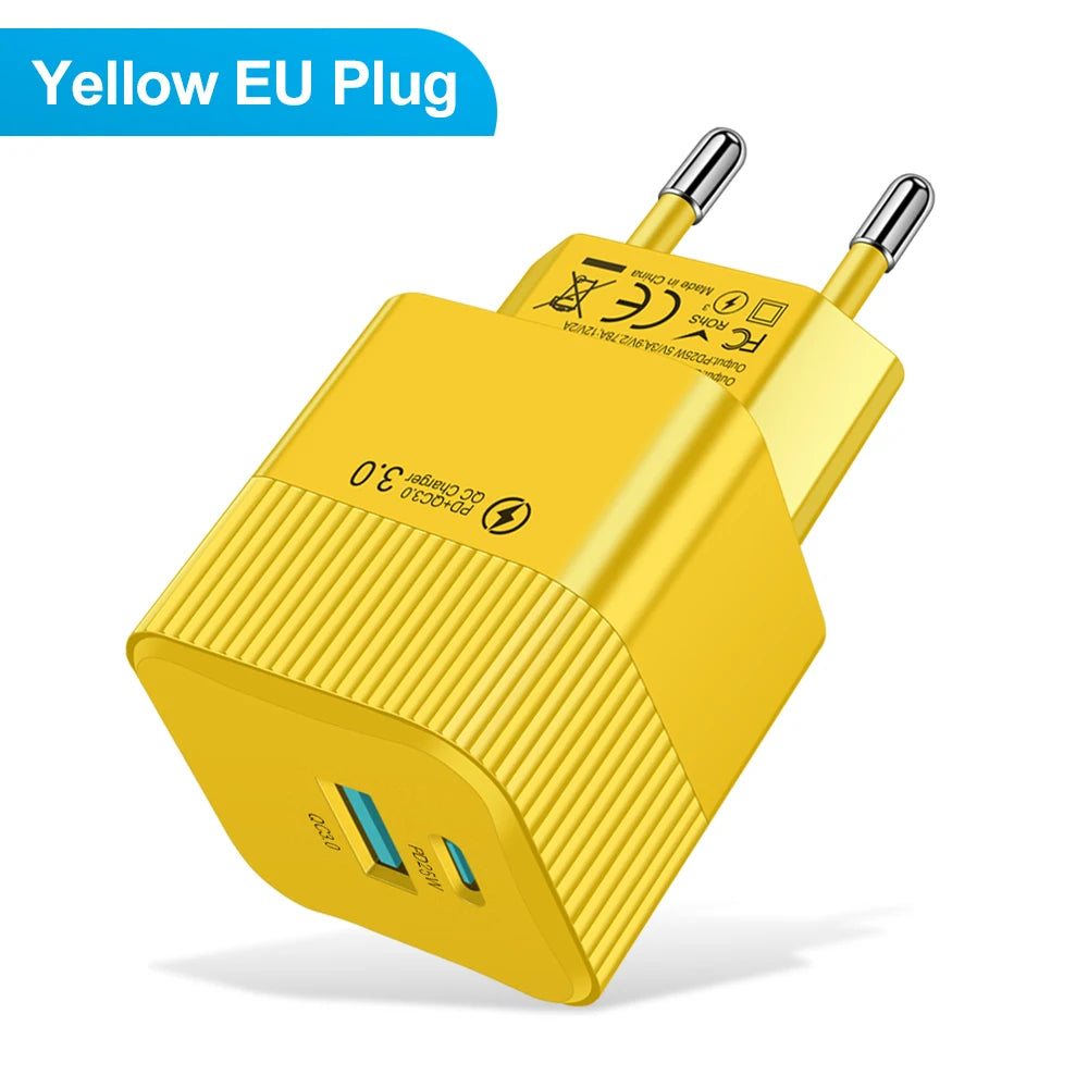 2 Ports PD 25W USB C Fast Charger KR EU Mini Travel Plug Phone Fast Charging Adapter for iPhone 15 Pro Max Oneplus