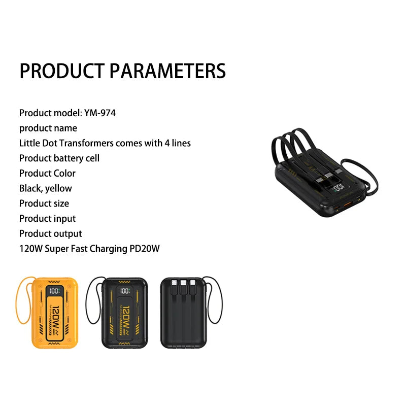 50000mAh Mech Wind Bidirectional Super Fast Charging Mini Convenient Comes With Cable Power Bank PD22.5W Mobile Power Bank
