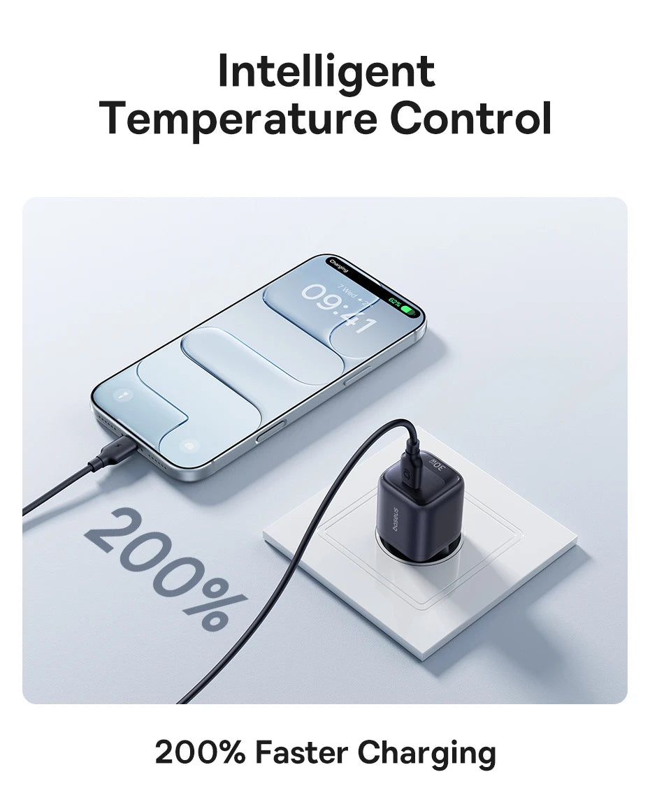 Baseus 30W GaN Charger PD Charger For iPhone 17 16 15 14 13 12 Max Fast Charger PD3.0 QC3.0 Phone Charger Type C Tablets Charger