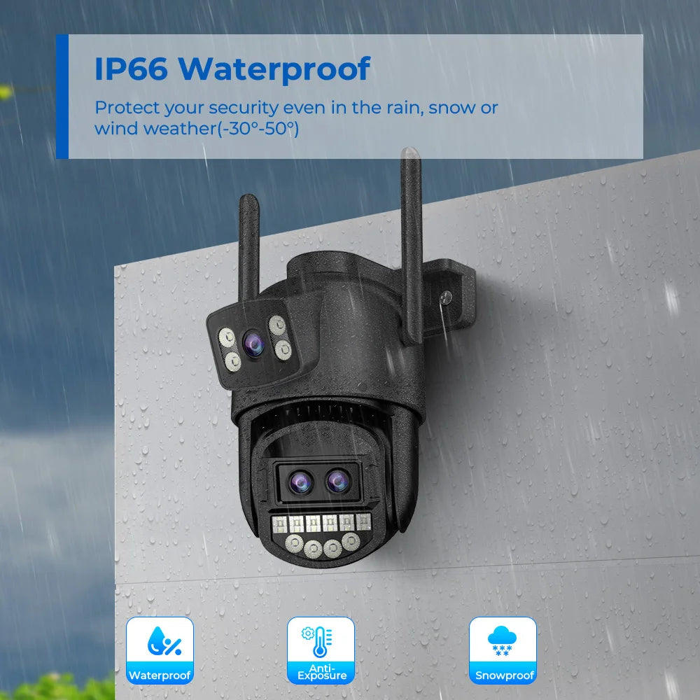 6K 12MP Outdoor Wifi Camera PTZ 8X Optical Zoom Three Lens Dual Screens Video Surveillance 8MP Dual Lens CCTV Security IP Camera