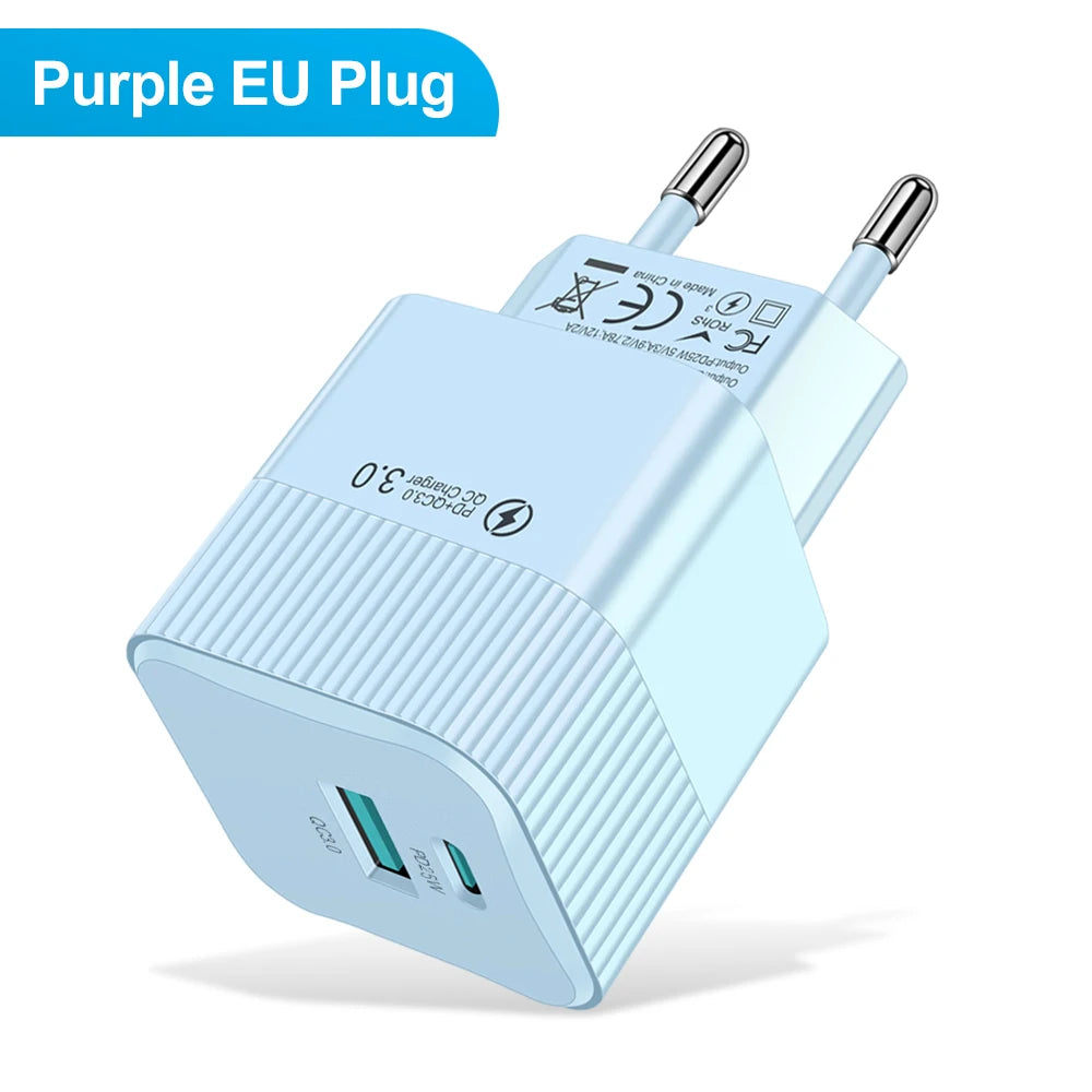 2 Ports PD 25W USB C Fast Charger KR EU Mini Travel Plug Phone Fast Charging Adapter for iPhone 15 Pro Max Oneplus