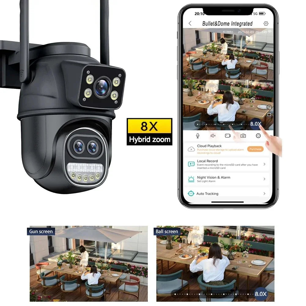 6K 12MP Outdoor Wifi Camera PTZ 8X Optical Zoom Three Lens Dual Screens Video Surveillance 8MP Dual Lens CCTV Security IP Camera