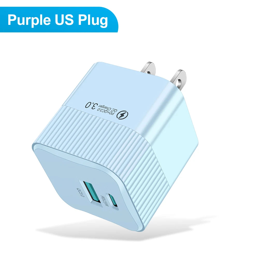 2 Ports PD 25W USB C Fast Charger KR EU Mini Travel Plug Phone Fast Charging Adapter for iPhone 15 Pro Max Oneplus