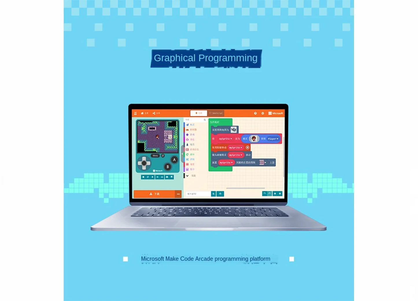 GameGo programmable Game Console Portable Handheld Game Console Kid's Primary Secondary School Programming Toy Teaching Aids