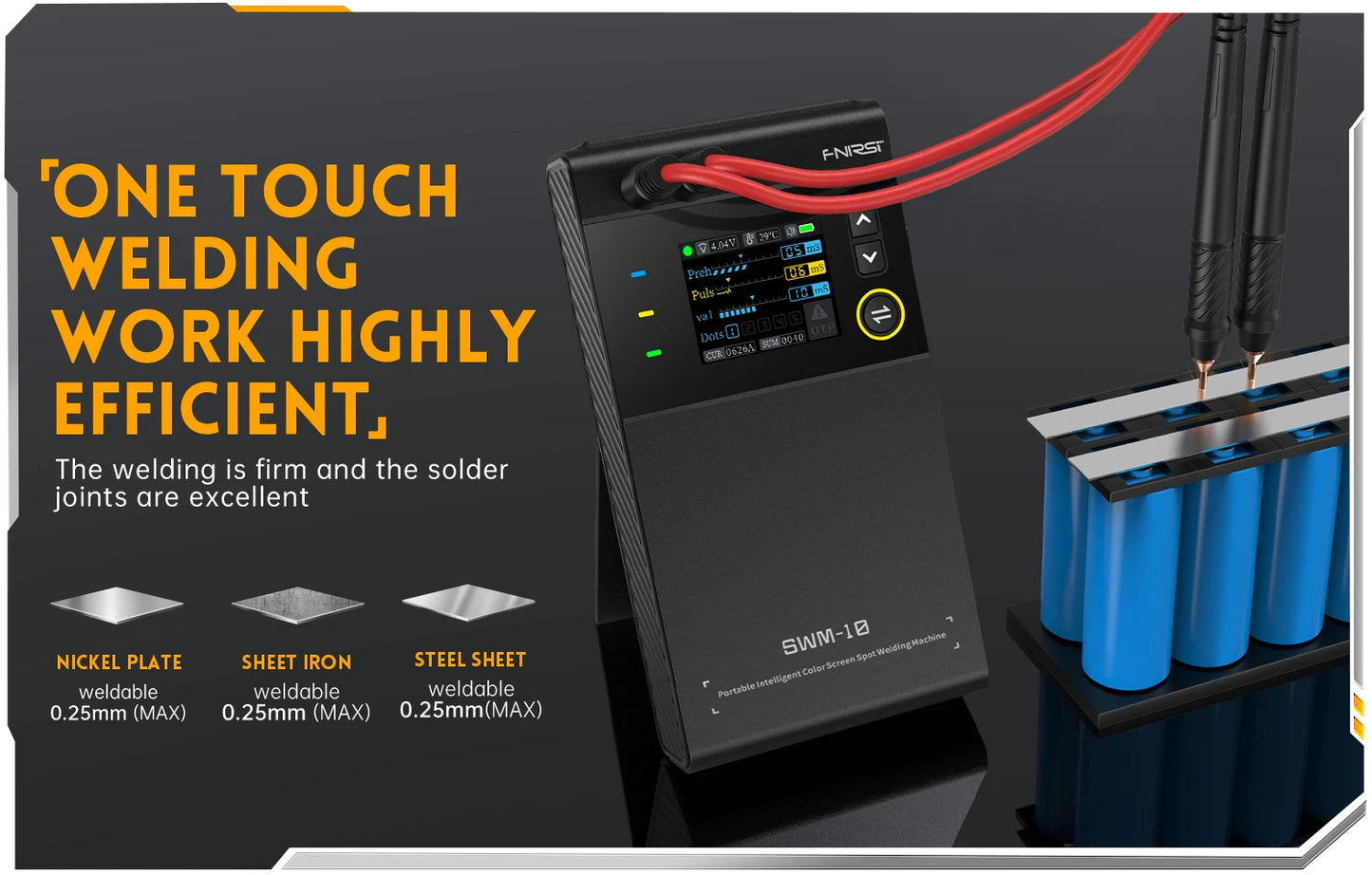FNIRSI SWM-10 Mini Spot Welder, 5000mAh, for assembling 18650 batteries, 0.25mm