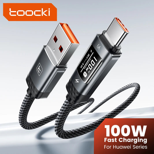 Toocki PD 100W USB C Cable 6A Fast Charging OLED Digital Display Cable For Huawei P70 60 Mate 70 60 Honor Xiaomi iPhone 17 16Pro