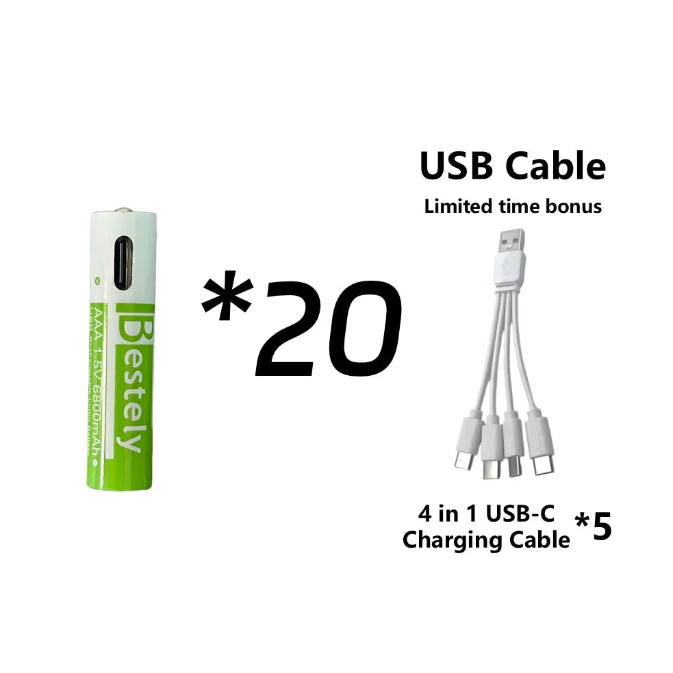 Rechargeable AA Battery13600mAh & AAA Battery 6800mAh,Li-ion Batteries with USB Type C Cables,1.5V Long Life Low Self-discharge
