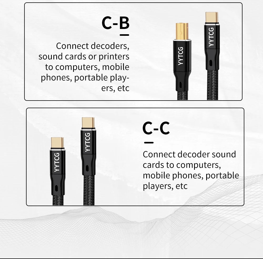 YYTCG Hifi USB Cable High Quality OCC Silver Plating DAC A-B C-B C-C Digital AB Audio Type A to Type B Hifi Usb Typec Cable