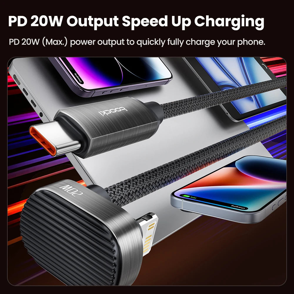 Toocki X97C1 PD20W Fast Charging iP Cable for iPhone 14 USB C to Elbow U-shaped Lighting Cable without Blocking Hands for Gaming