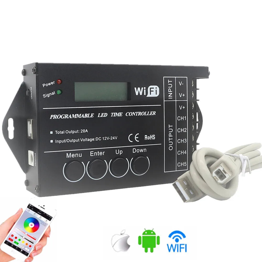 Touch Screen WiFi Time Programmable RGBW LED Controller TC421 TC420 TC421SJ TC420SJ NL502 12V 24V 5CH 20A LED Strip Dimmer