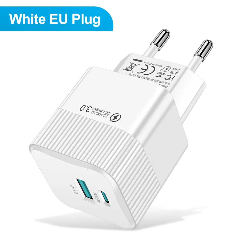 2 Ports PD 25W USB C Fast Charger KR EU Mini Travel Plug Phone Fast Charging Adapter for iPhone 15 Pro Max Oneplus