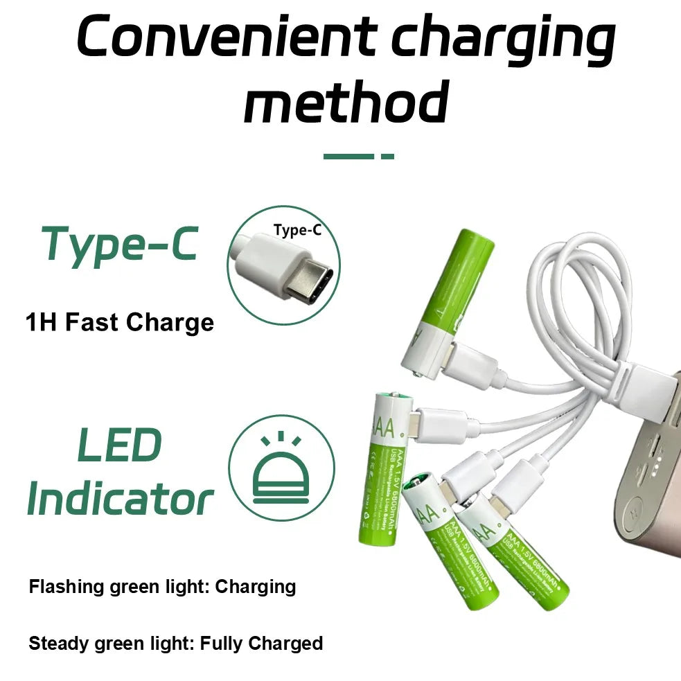 Rechargeable AA Battery13600mAh & AAA Battery 6800mAh,Li-ion Batteries with USB Type C Cables,1.5V Long Life Low Self-discharge