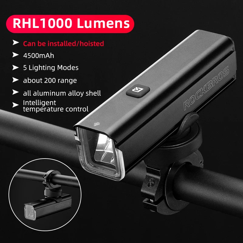 ROCKBROS 1000 Lumen Bike Light 4500mAh Bike Lamp modes Bicycle Headlight LED Flashlight Bike Accessories