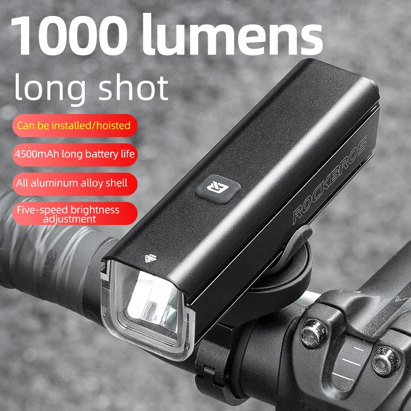 ROCKBROS 1000 Lumen Bike Light 4500mAh Bike Lamp modes Bicycle Headlight LED Flashlight Bike Accessories