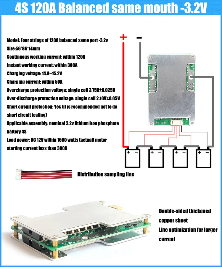 4S 12V 120A LiFePO4 Li-on Battery Protection Board with Power Battery Balance/Enhance BMS PCB For Car Motorcycle Electric Drill