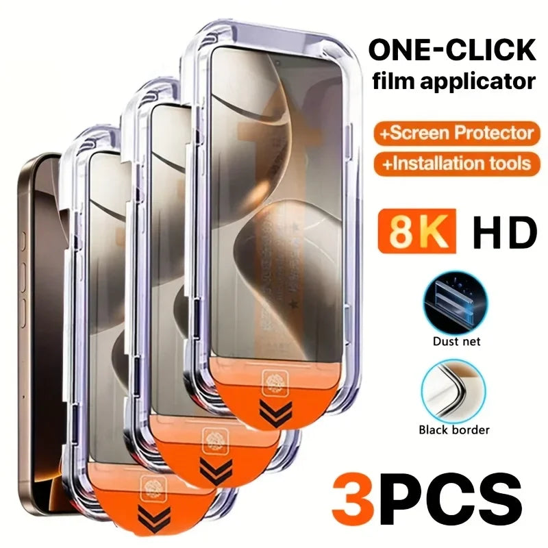 3Pcs Ultra Clear Tempered Glass for IPhone 17 16 15 Pro Max 14 13 12 11 Pro 15 14 Plus XR XS Max Easy Install Screen Protector