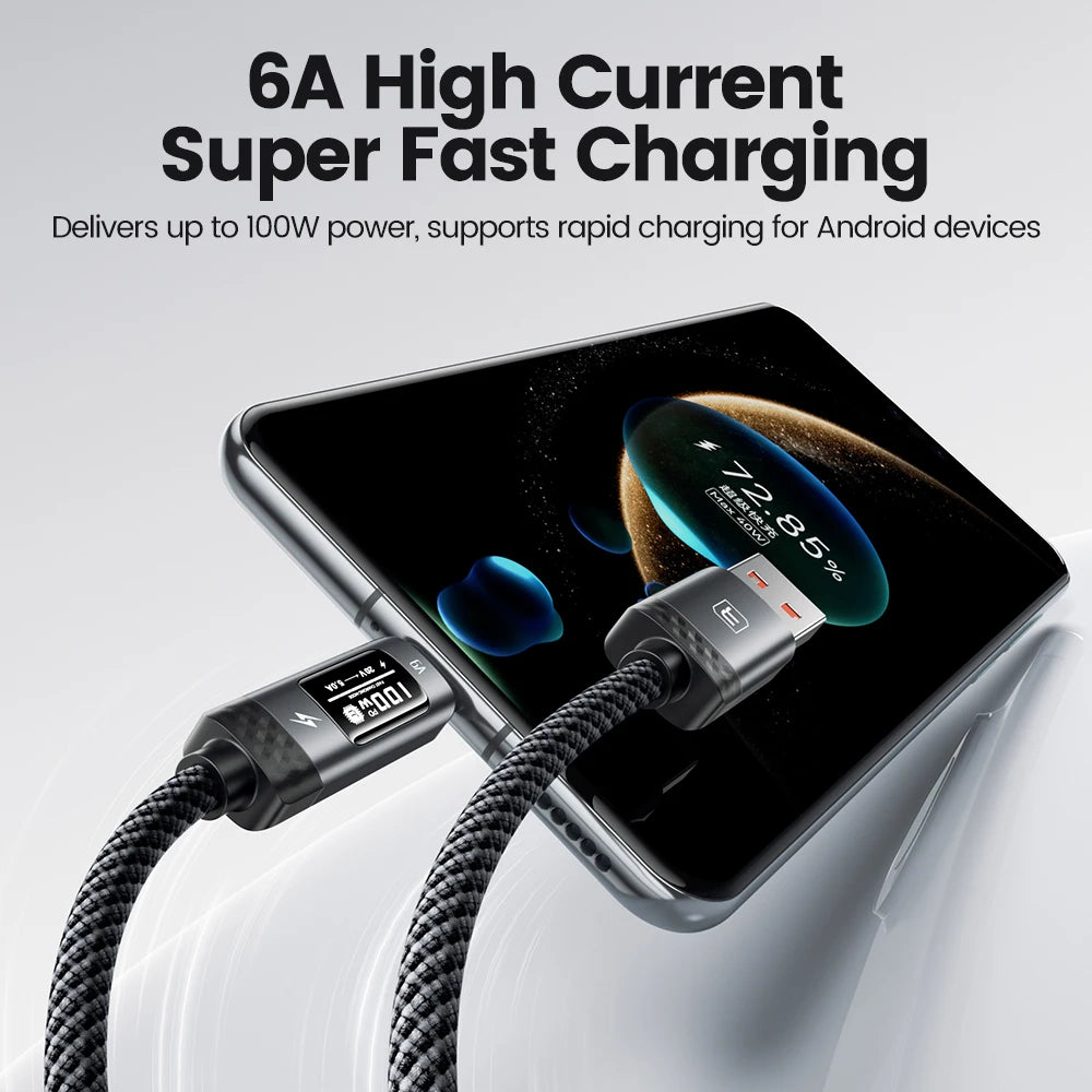 Toocki PD 100W USB C Cable 6A Fast Charging OLED Digital Display Cable For Huawei P70 60 Mate 70 60 Honor Xiaomi iPhone 17 16Pro