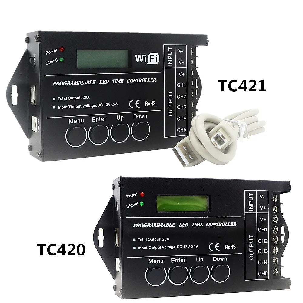 Touch Screen WiFi Time Programmable RGBW LED Controller TC421 TC420 TC421SJ TC420SJ NL502 12V 24V 5CH 20A LED Strip Dimmer