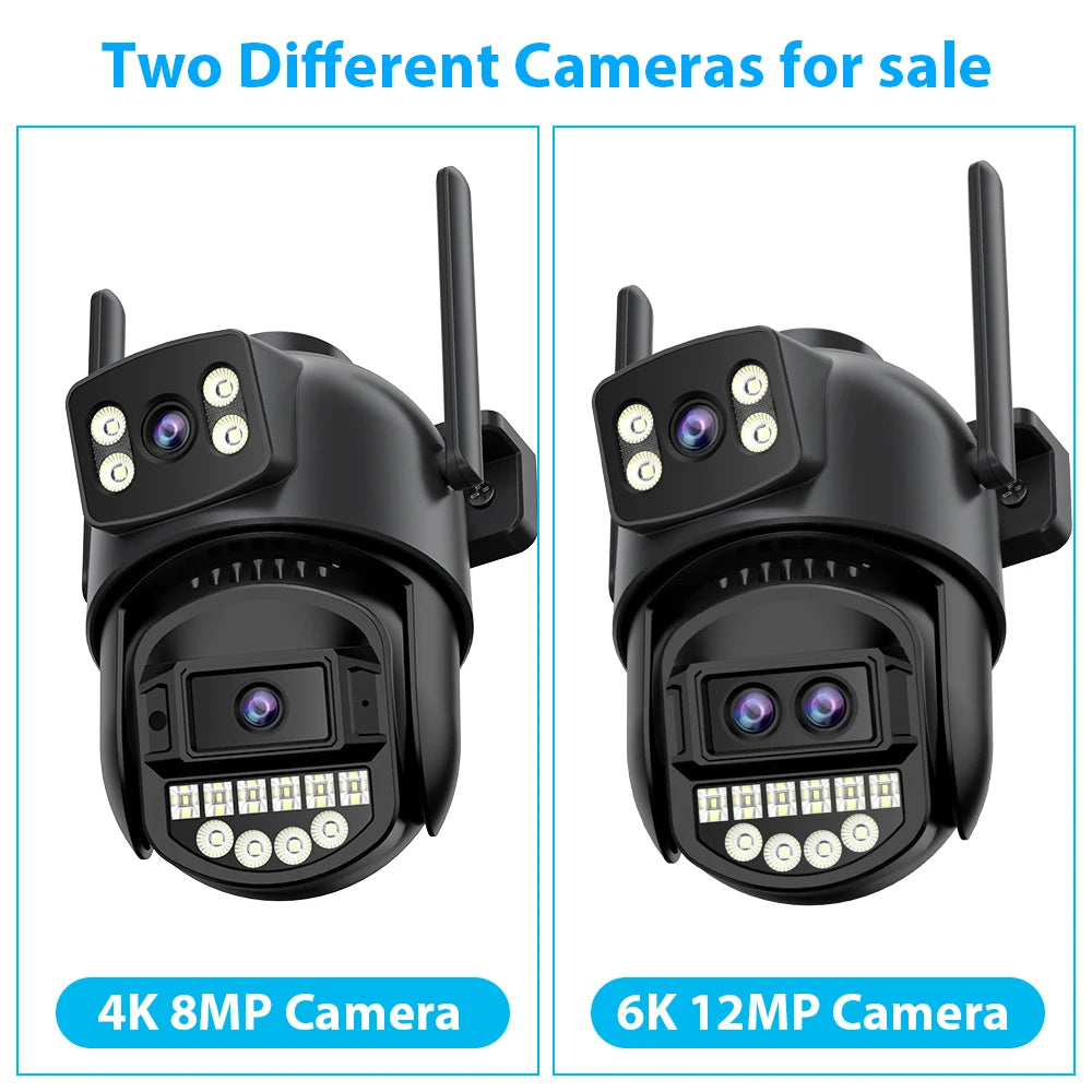 6K 12MP Outdoor Wifi Camera PTZ 8X Optical Zoom Three Lens Dual Screens Video Surveillance 8MP Dual Lens CCTV Security IP Camera