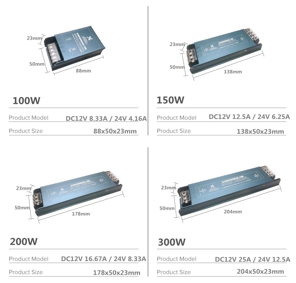 LED Power Supply AC110V 220V To DC12V 24V 100W 150W 200W 300W 400W 600W Mini Size Ultra Thin Mute Dustproof Lighting Transformer