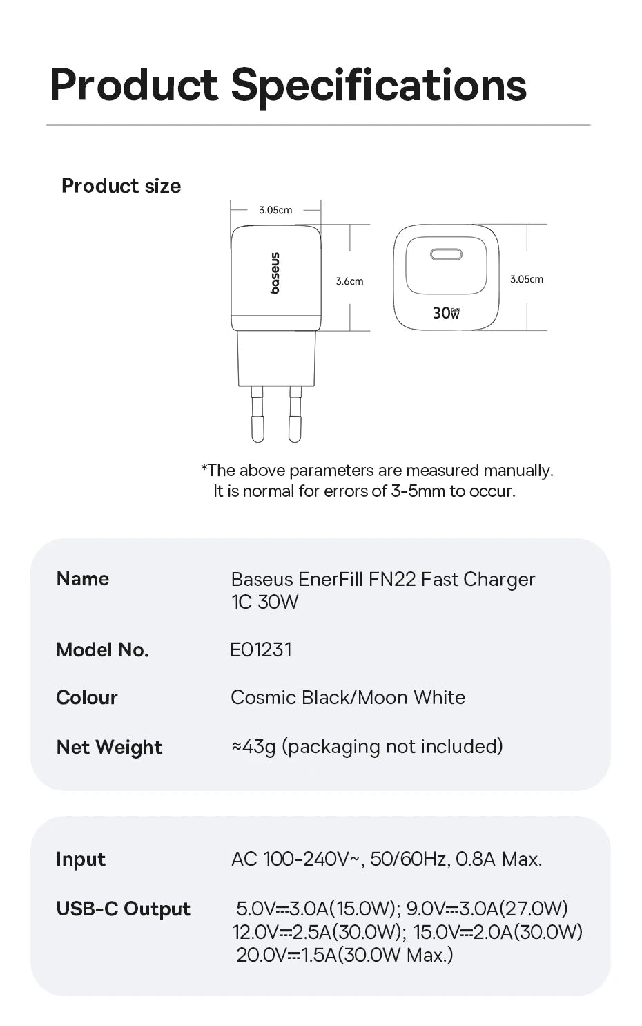 Baseus 30W GaN Charger PD Charger For iPhone 17 16 15 14 13 12 Max Fast Charger PD3.0 QC3.0 Phone Charger Type C Tablets Charger