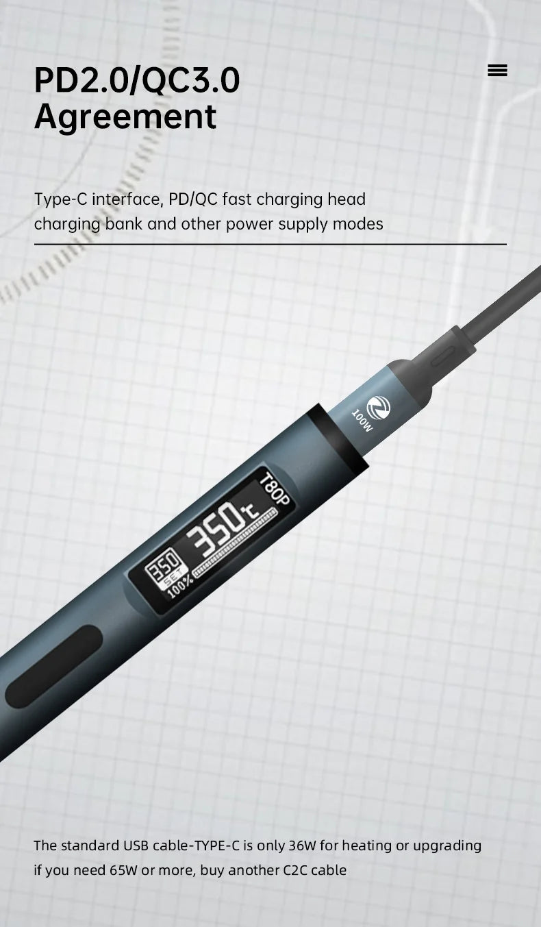 ALIENTEK T80 T80P Soldering iron DC 20V 80-450℃ Adjustable Temperature Precision Repair Station PD 100W Portable Heat Tool