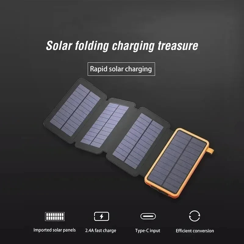 Lenovo Solar Power Bank 200000mAh 4 Solar Panels Wireless Charger Portable External Battery LED Flashlight for Outdoor Travel