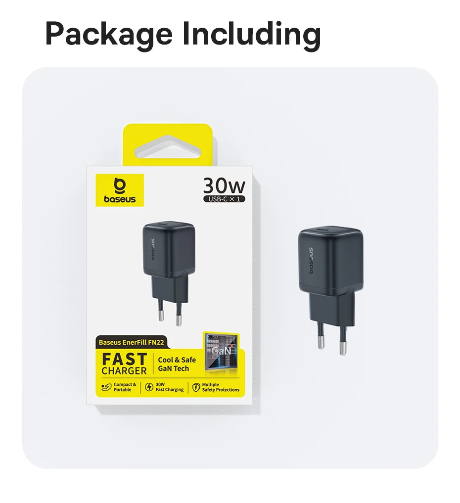 Baseus 30W GaN Charger PD Charger For iPhone 17 16 15 14 13 12 Max Fast Charger PD3.0 QC3.0 Phone Charger Type C Tablets Charger
