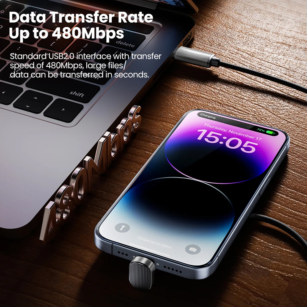 Toocki X97C1 PD20W Fast Charging iP Cable for iPhone 14 USB C to Elbow U-shaped Lighting Cable without Blocking Hands for Gaming
