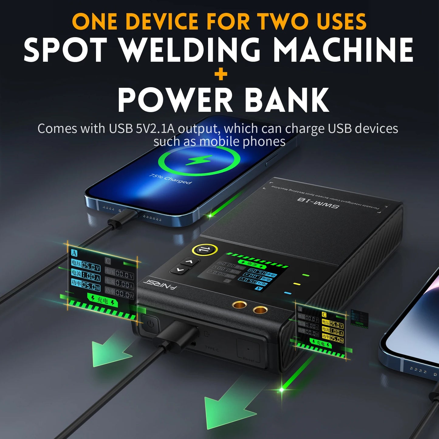 FNIRSI SWM-10 Mini Spot Welder, 5000mAh, for assembling 18650 batteries, 0.25mm