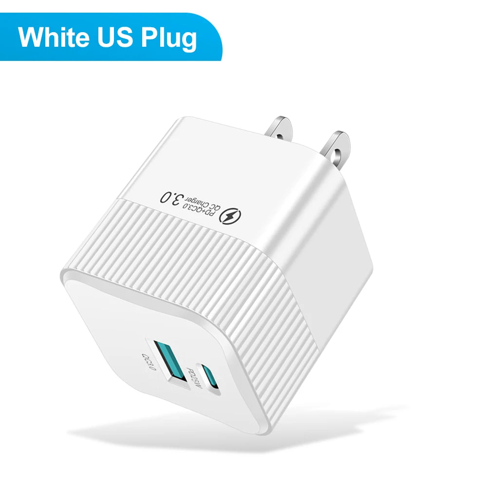 2 Ports PD 25W USB C Fast Charger KR EU Mini Travel Plug Phone Fast Charging Adapter for iPhone 15 Pro Max Oneplus