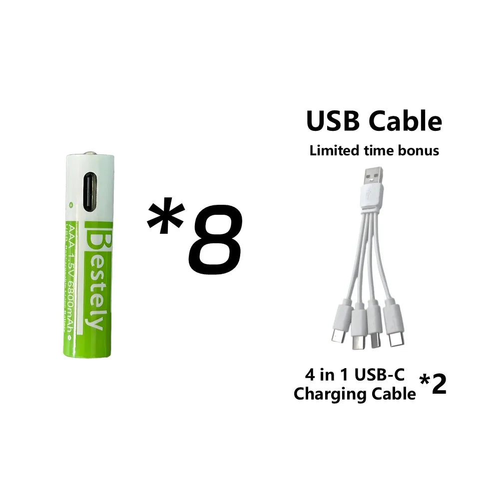 Rechargeable AA Battery13600mAh & AAA Battery 6800mAh,Li-ion Batteries with USB Type C Cables,1.5V Long Life Low Self-discharge