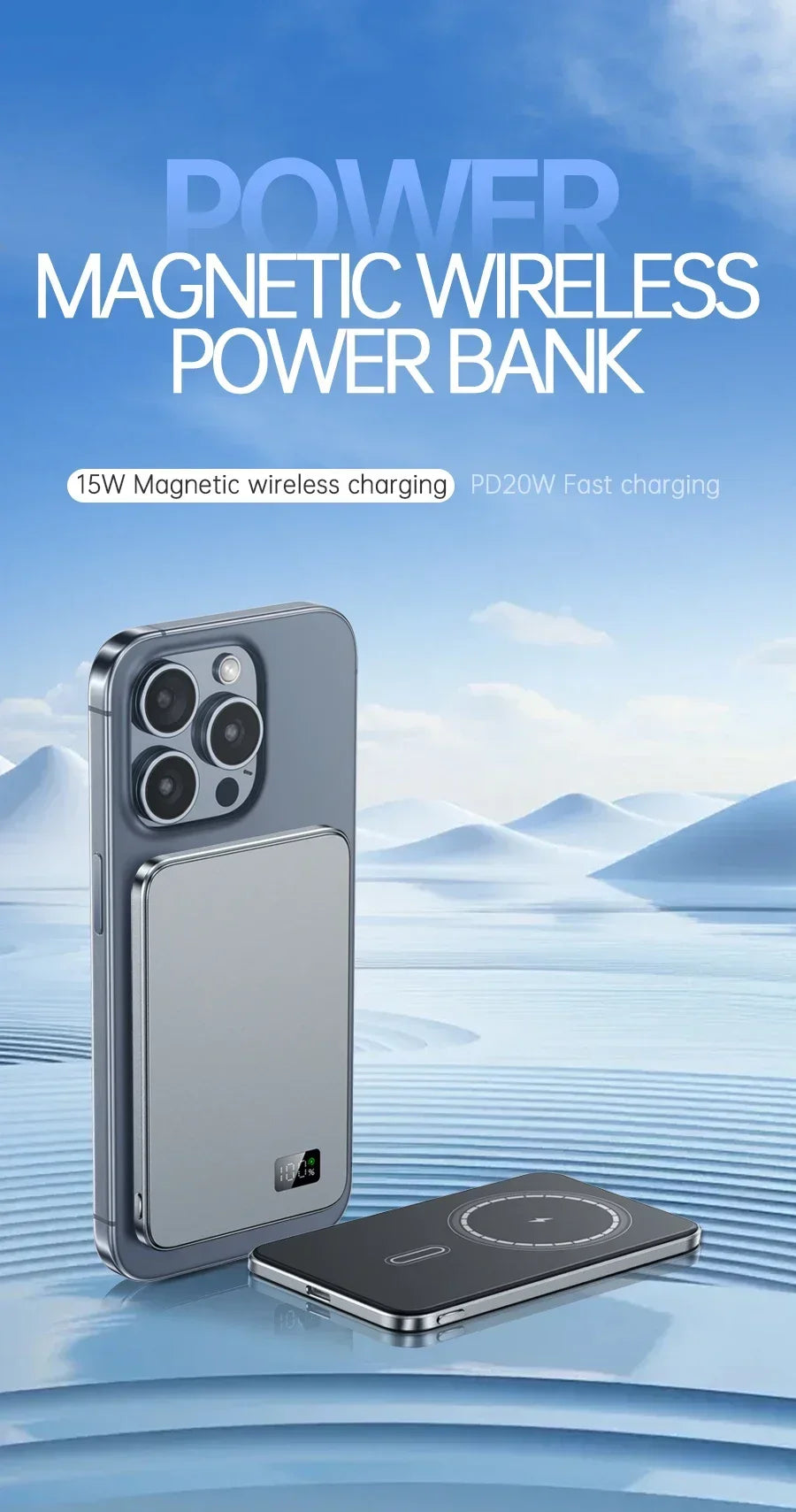 VIVO 500000mAh 3C Certification Thin Power Bank Ultra For MagSafe 22.5W Magnetic Wireless Fast Charging Portable Battery Display