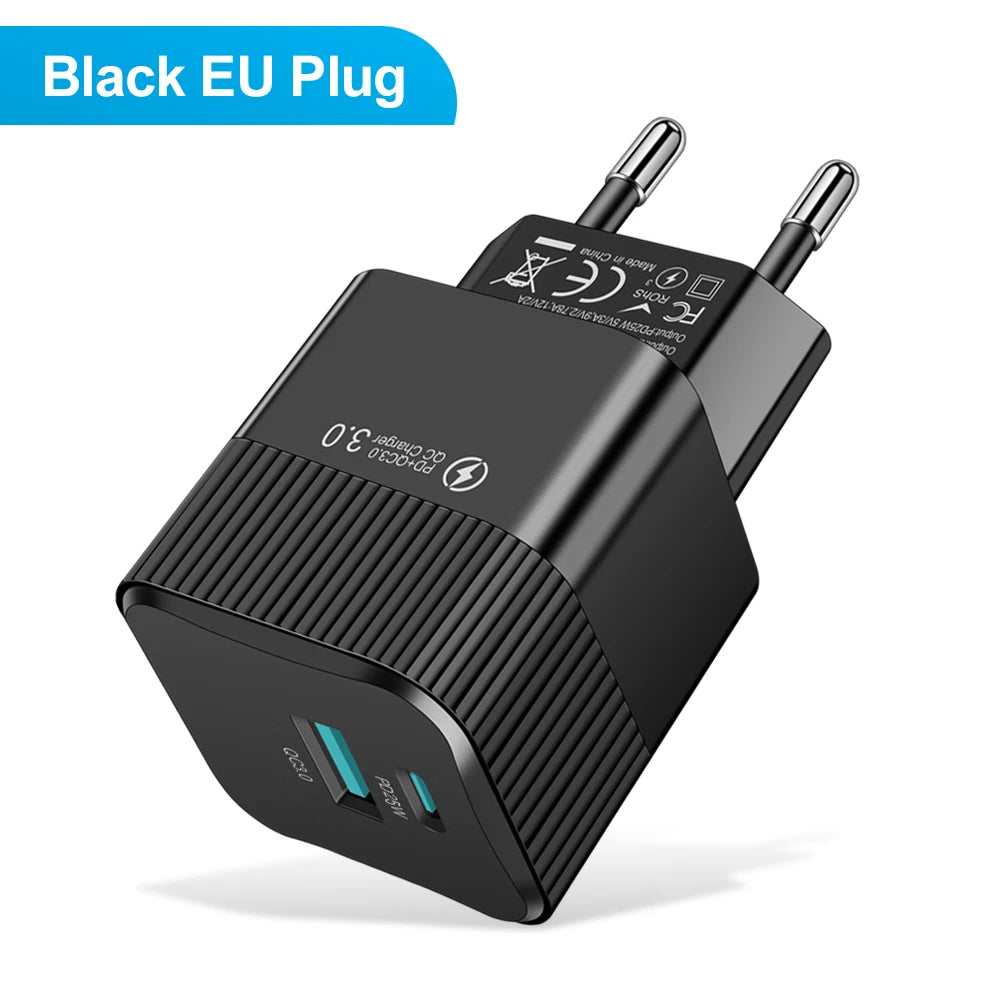 2 Ports PD 25W USB C Fast Charger KR EU Mini Travel Plug Phone Fast Charging Adapter for iPhone 15 Pro Max Oneplus