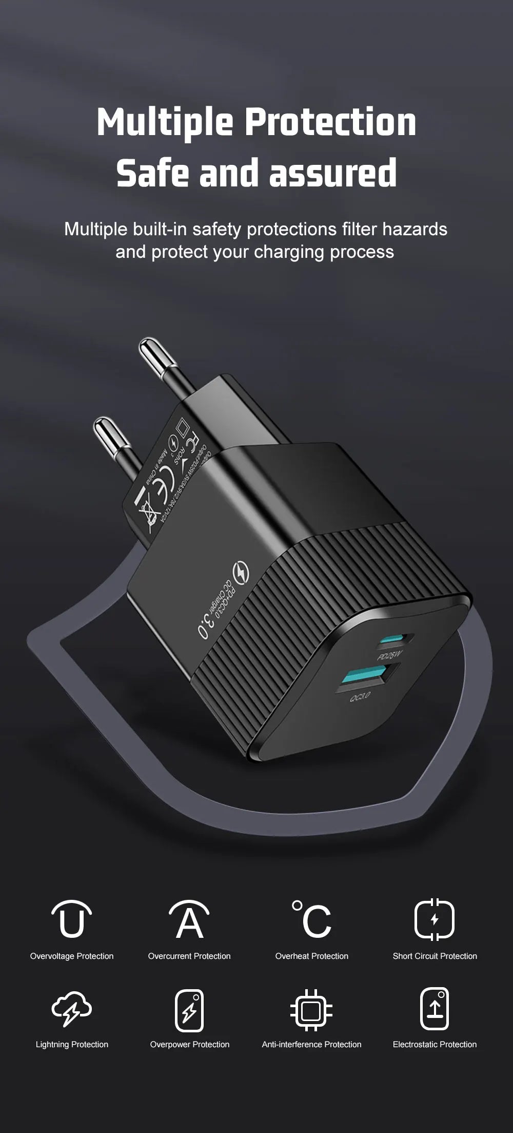2 Ports PD 25W USB C Fast Charger KR EU Mini Travel Plug Phone Fast Charging Adapter for iPhone 15 Pro Max Oneplus