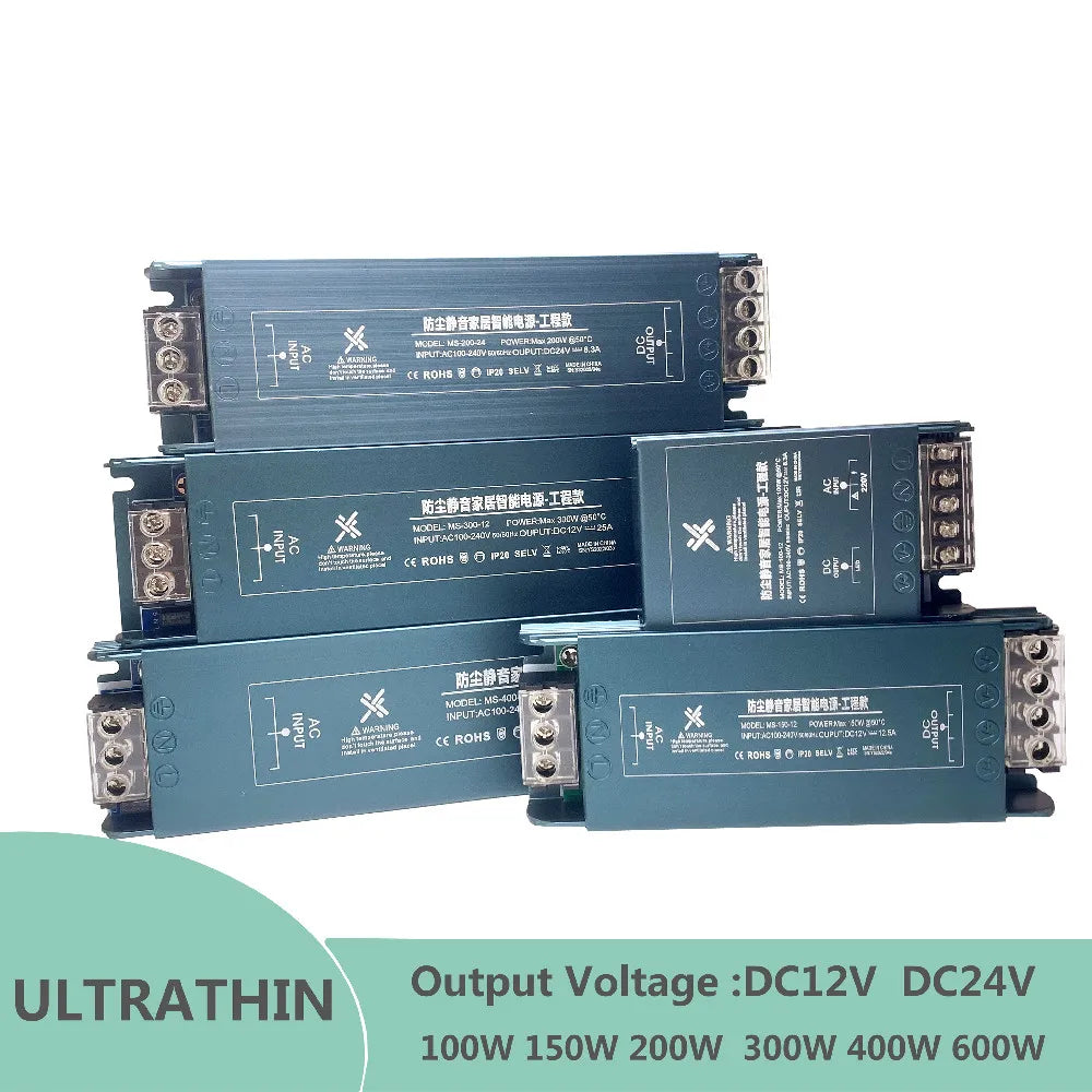 LED Power Supply AC110V 220V To DC12V 24V 100W 150W 200W 300W 400W 600W Mini Size Ultra Thin Mute Dustproof Lighting Transformer