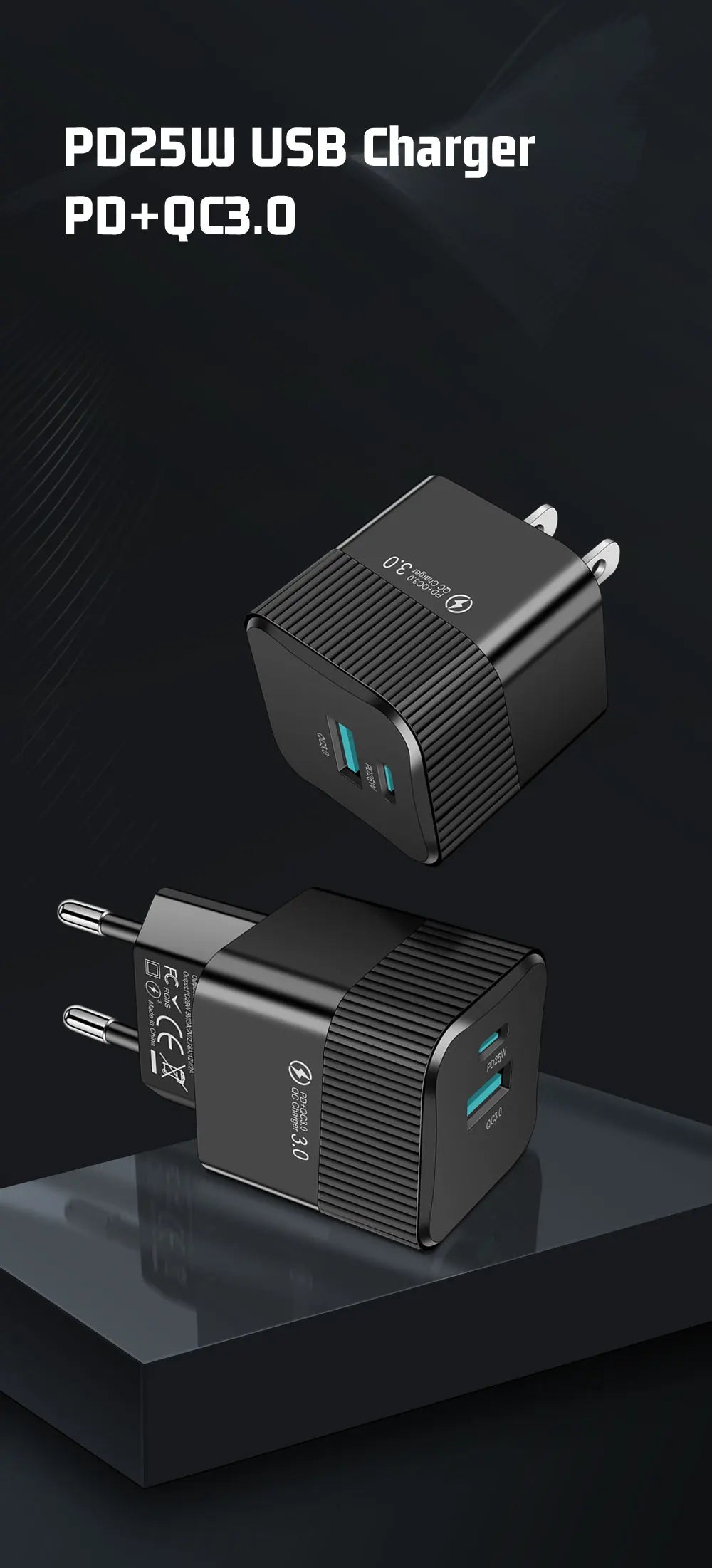 2 Ports PD 25W USB C Fast Charger KR EU Mini Travel Plug Phone Fast Charging Adapter for iPhone 15 Pro Max Oneplus
