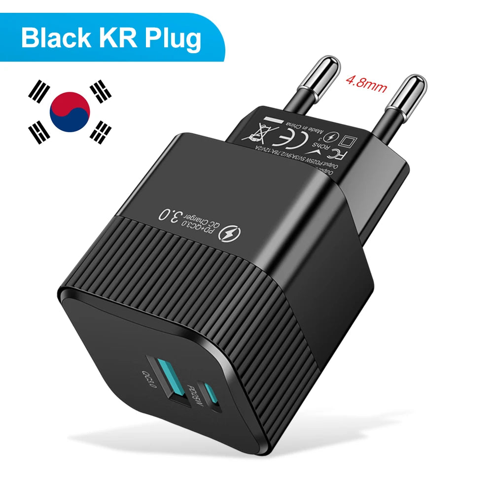 2 Ports PD 25W USB C Fast Charger KR EU Mini Travel Plug Phone Fast Charging Adapter for iPhone 15 Pro Max Oneplus