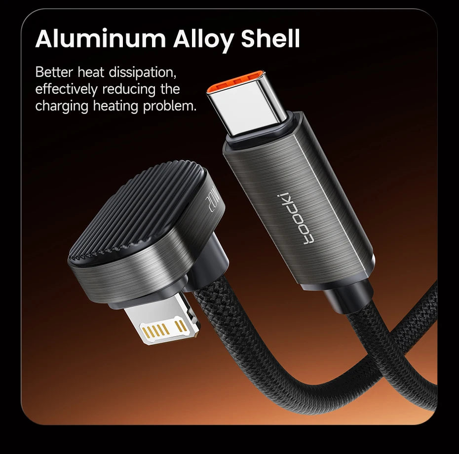Toocki X97C1 PD20W Fast Charging iP Cable for iPhone 14 USB C to Elbow U-shaped Lighting Cable without Blocking Hands for Gaming
