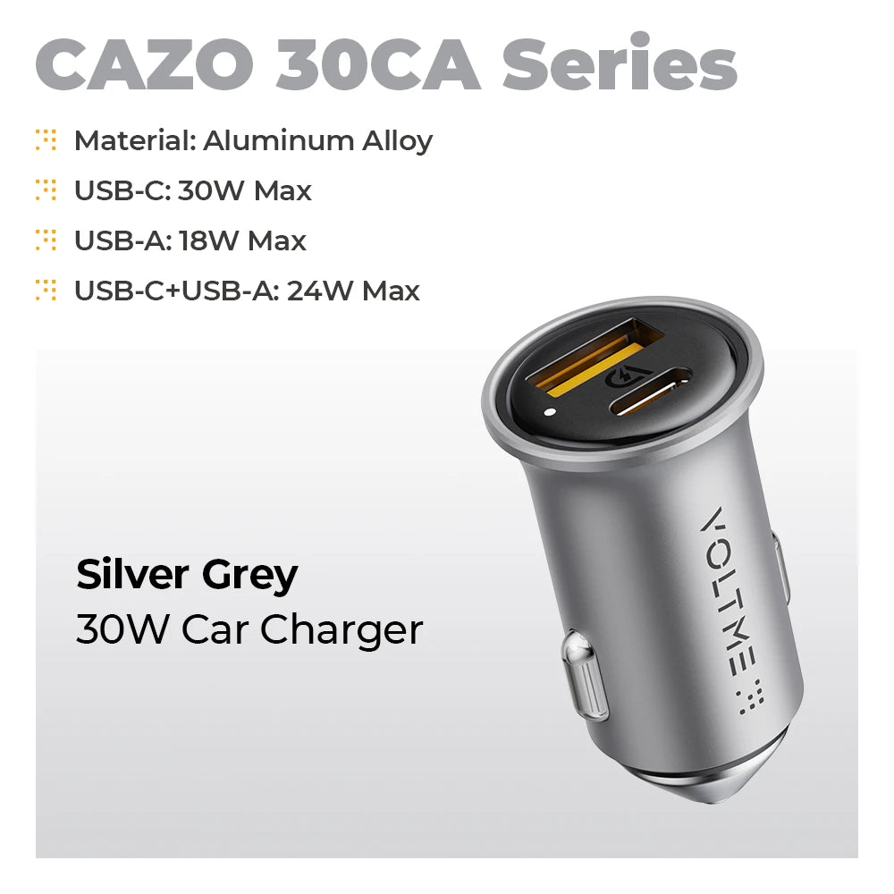VOLTME 30W PD USB C Car Charger Fast Charging Type C Car Charger super charge cars USB Charger For iPhone 15 14 13 Pro Max