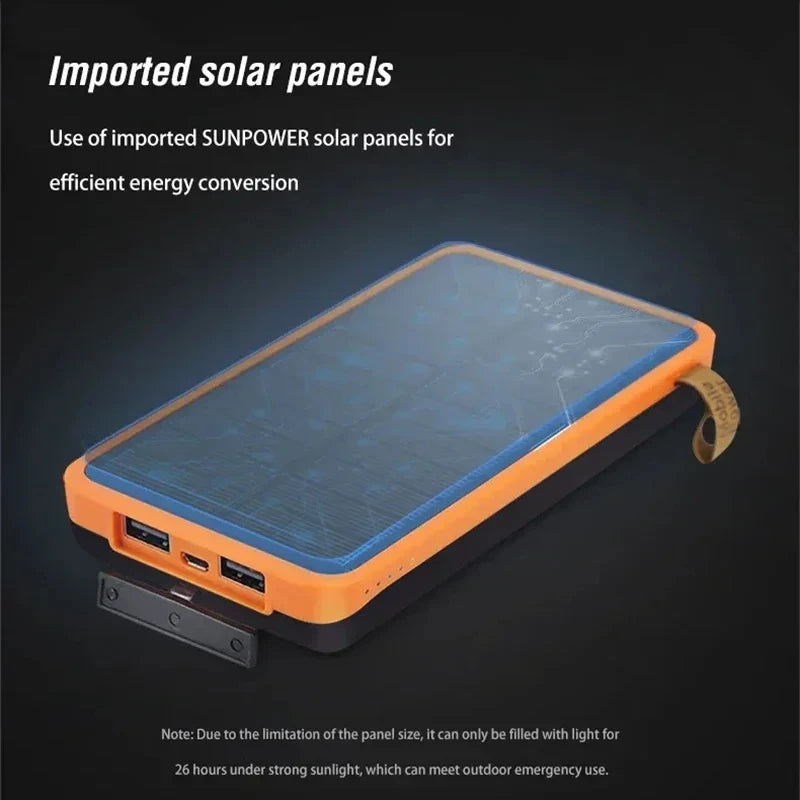Lenovo Solar Power Bank 200000mAh 4 Solar Panels Wireless Charger Portable External Battery LED Flashlight for Outdoor Travel